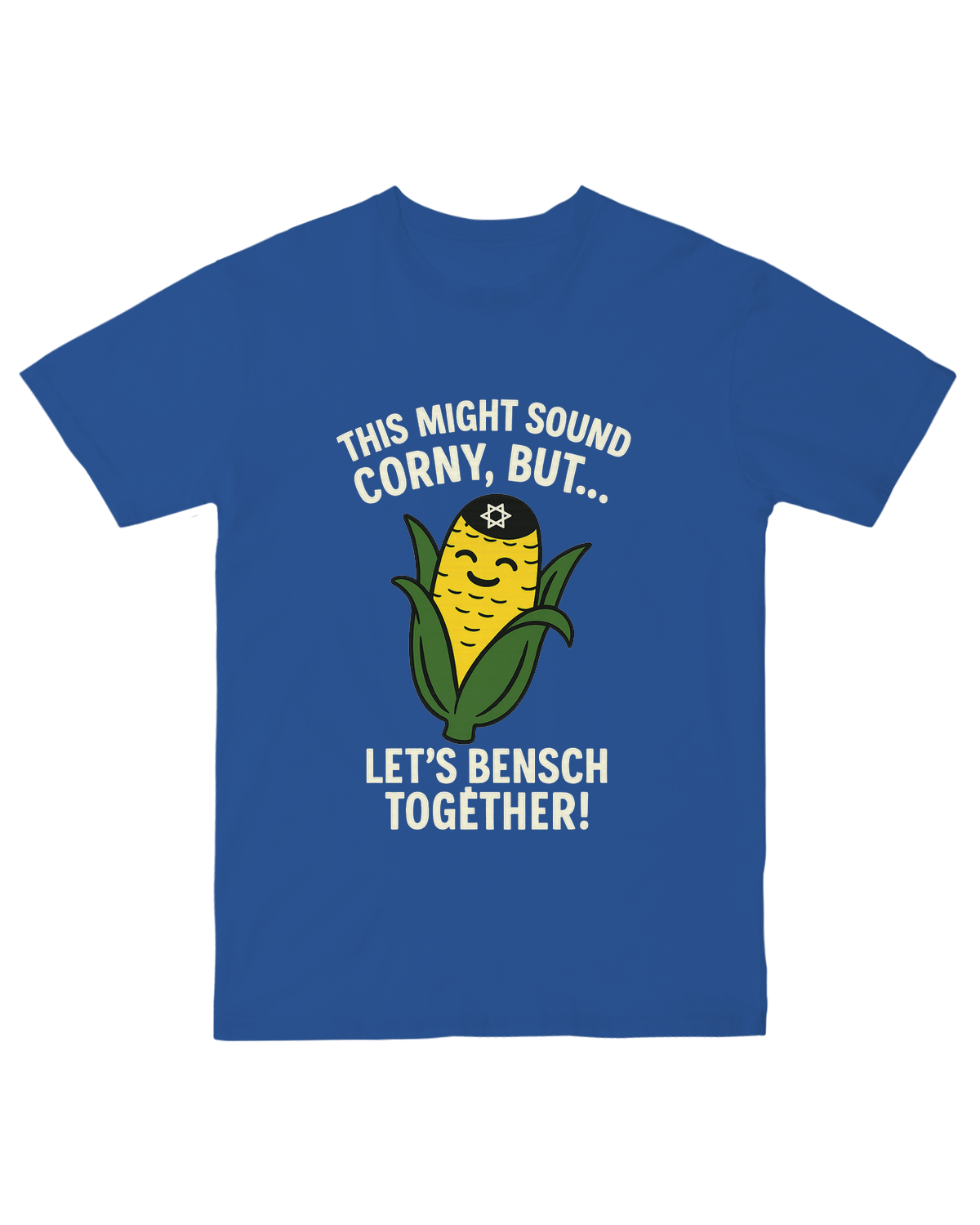 "Let's Bensch Together" Corny Tee by MazelTees - Bright Royal - M